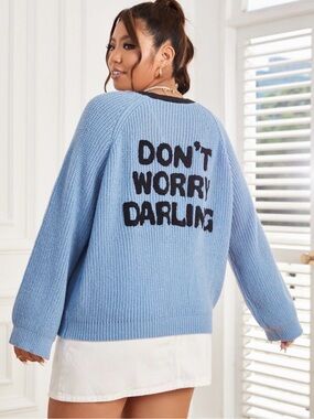 SHEIN Blue 'Don't Worry Darling' Knit Sweater